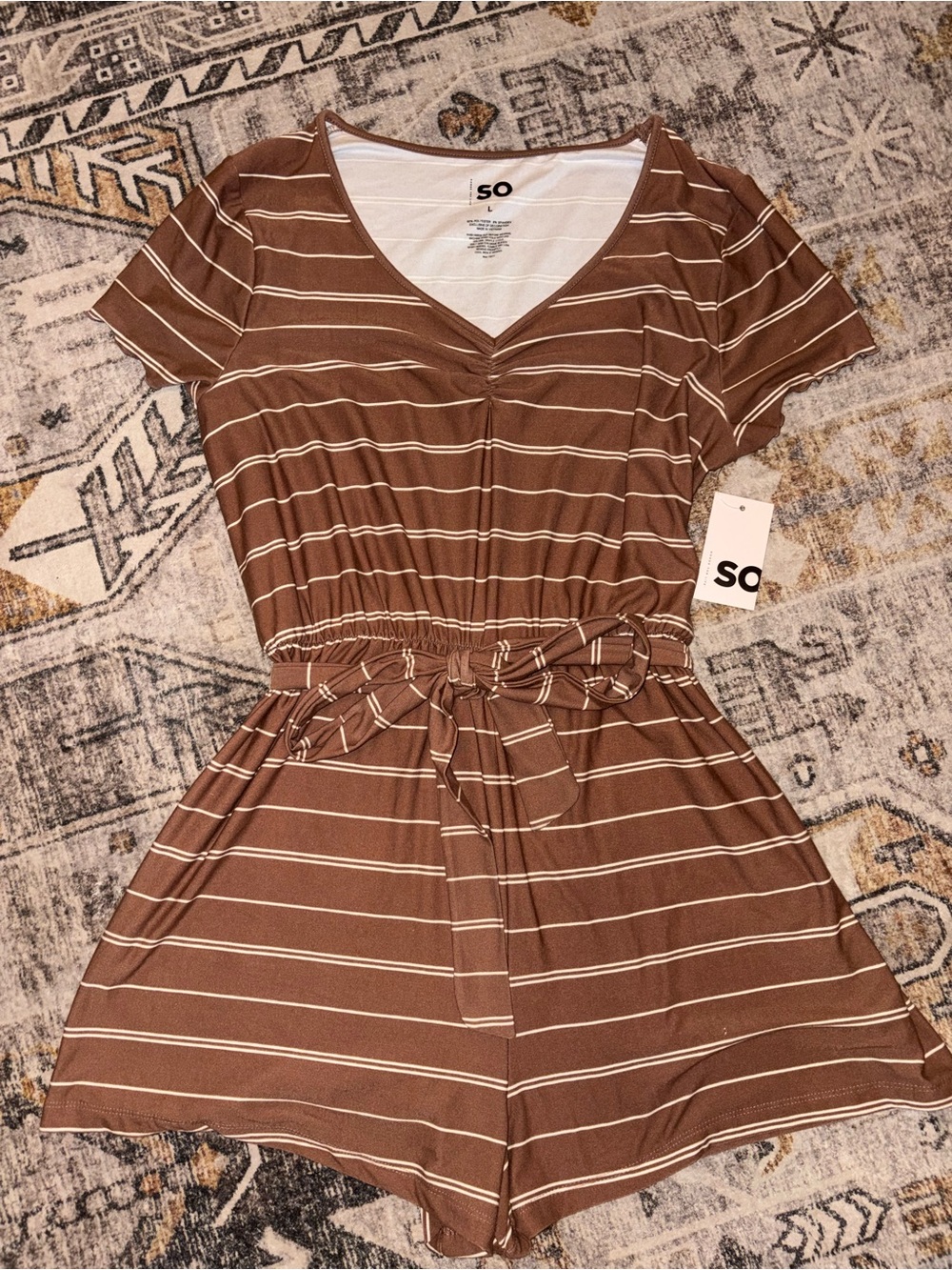 NEW* SO Striped Brown and White Tie-Waist Mini Romper